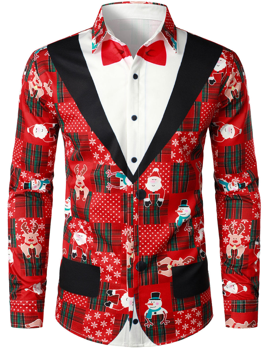 Mænds Vintage Rød Tartan Sjov Ferie Grim Jul Langærmet Skjorte 