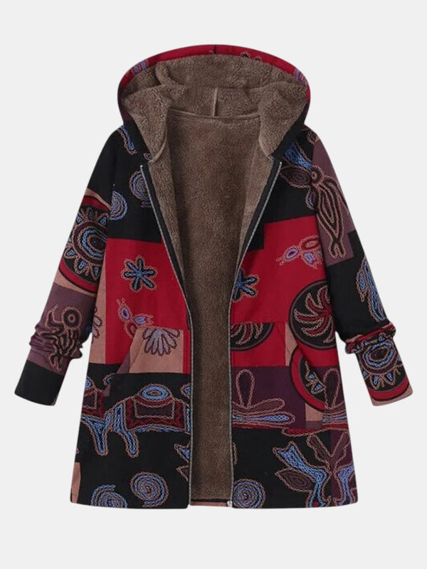 Marina | Boho Abstrakt Patchwork Hættetrøje Frakke 