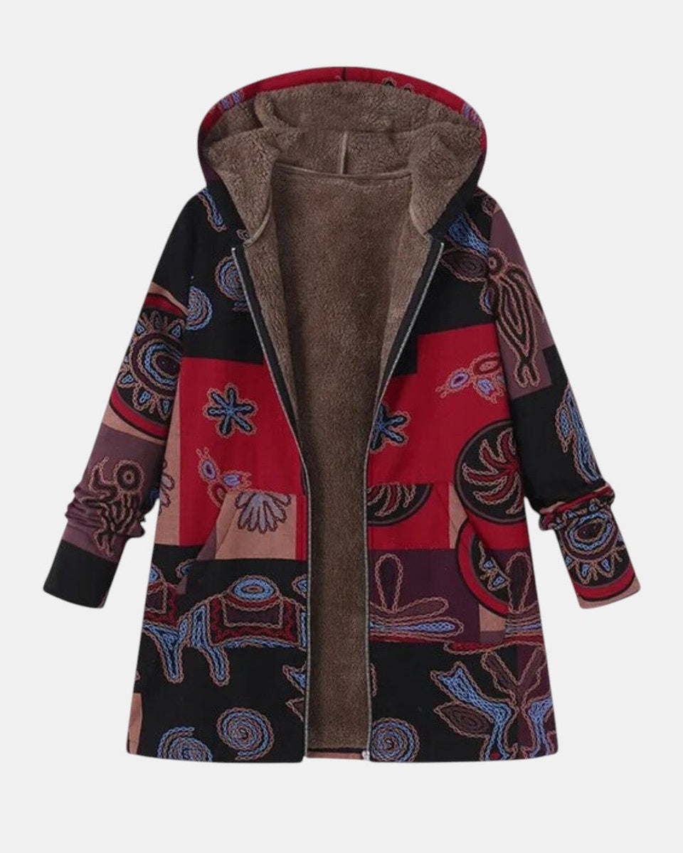Marina | Boho Abstrakt Patchwork Hættetrøje Frakke 