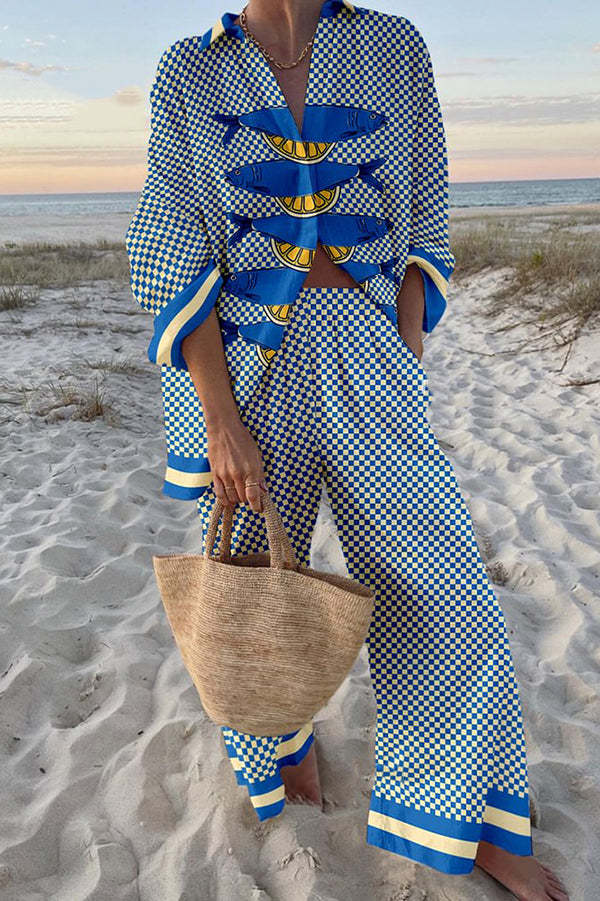 Trivela | Linned-sæt med sardiner- og citronprint
