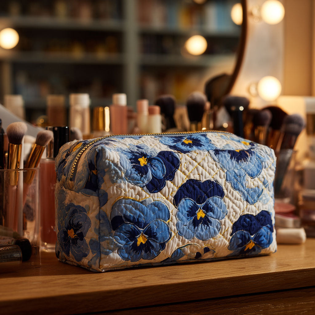 Makeuptaske "Blå Blomster i Uld"