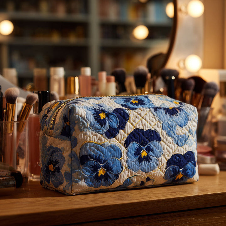 Makeuptaske "Blå Blomster i Uld"