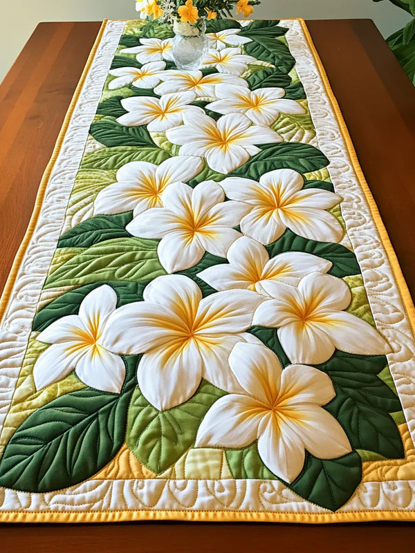 Quiltet bordløber - Plumeria Blomst