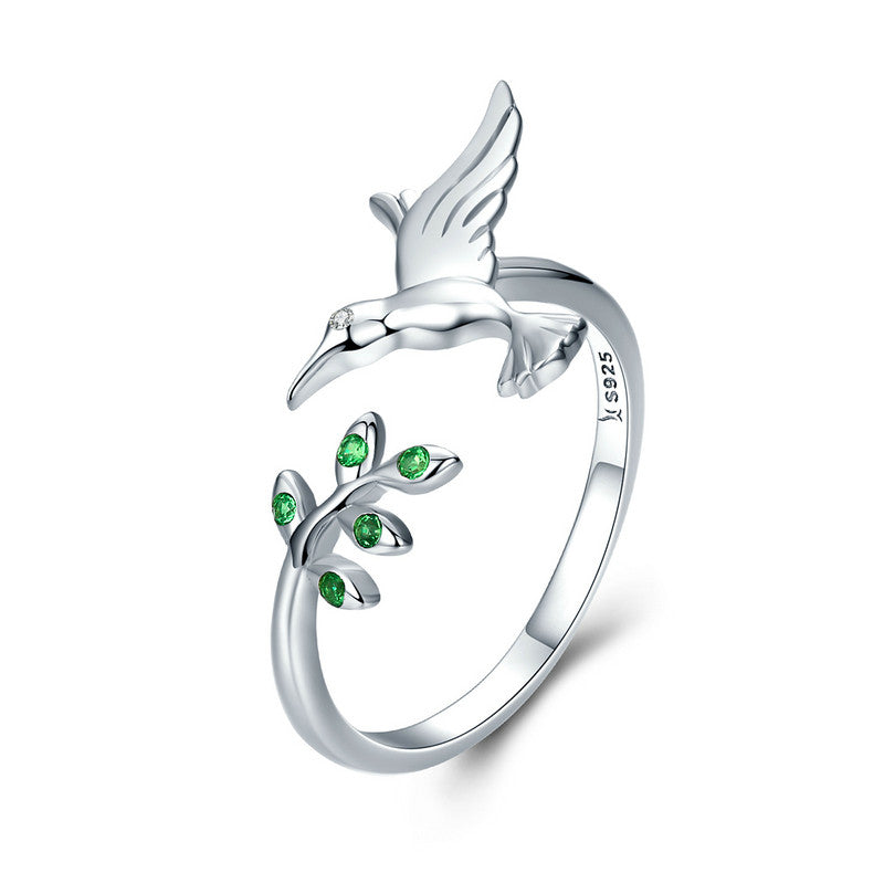 Kolibri-ring med grøn zirkon og sølv 