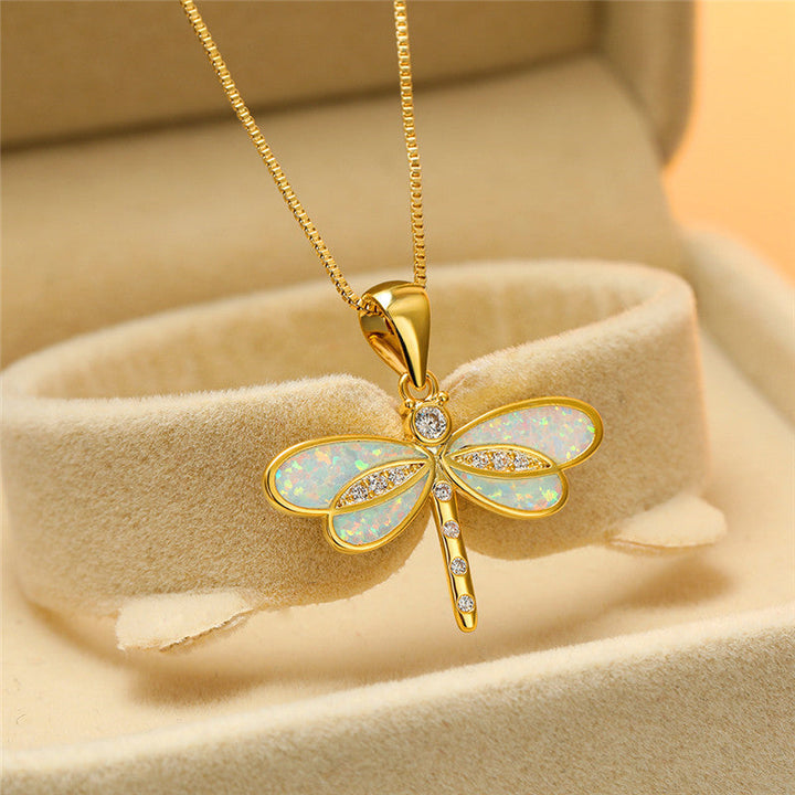 Guld Butterfly Halskæde med Opal