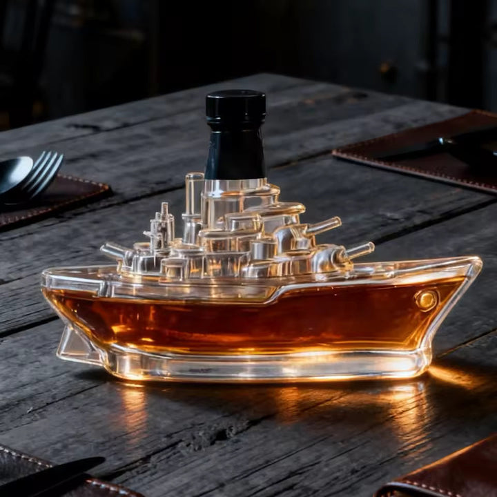 Whiskyflaske i Form af et Krigsskib