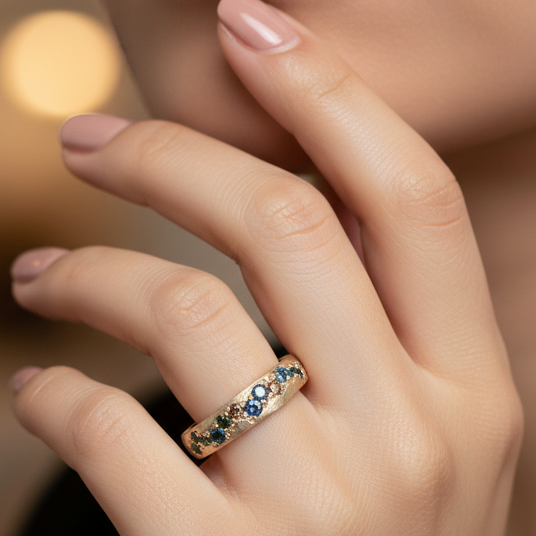 Farverig vintage guldring 