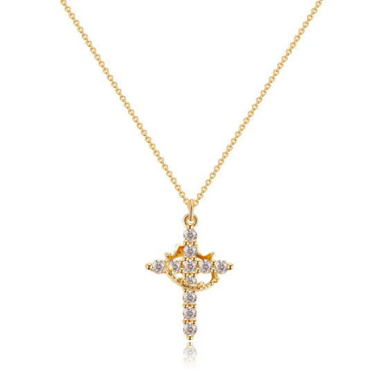 Halskæde med Kors og Diamantkrone 