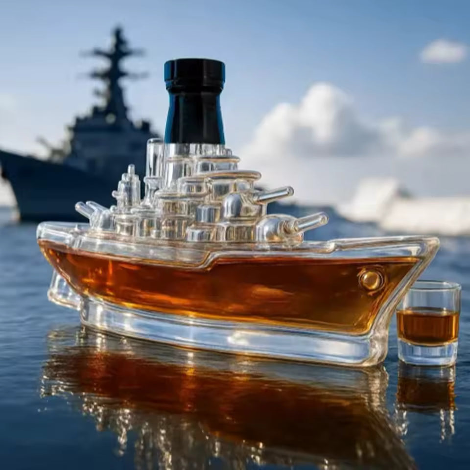 Whiskyflaske i Form af et Krigsskib