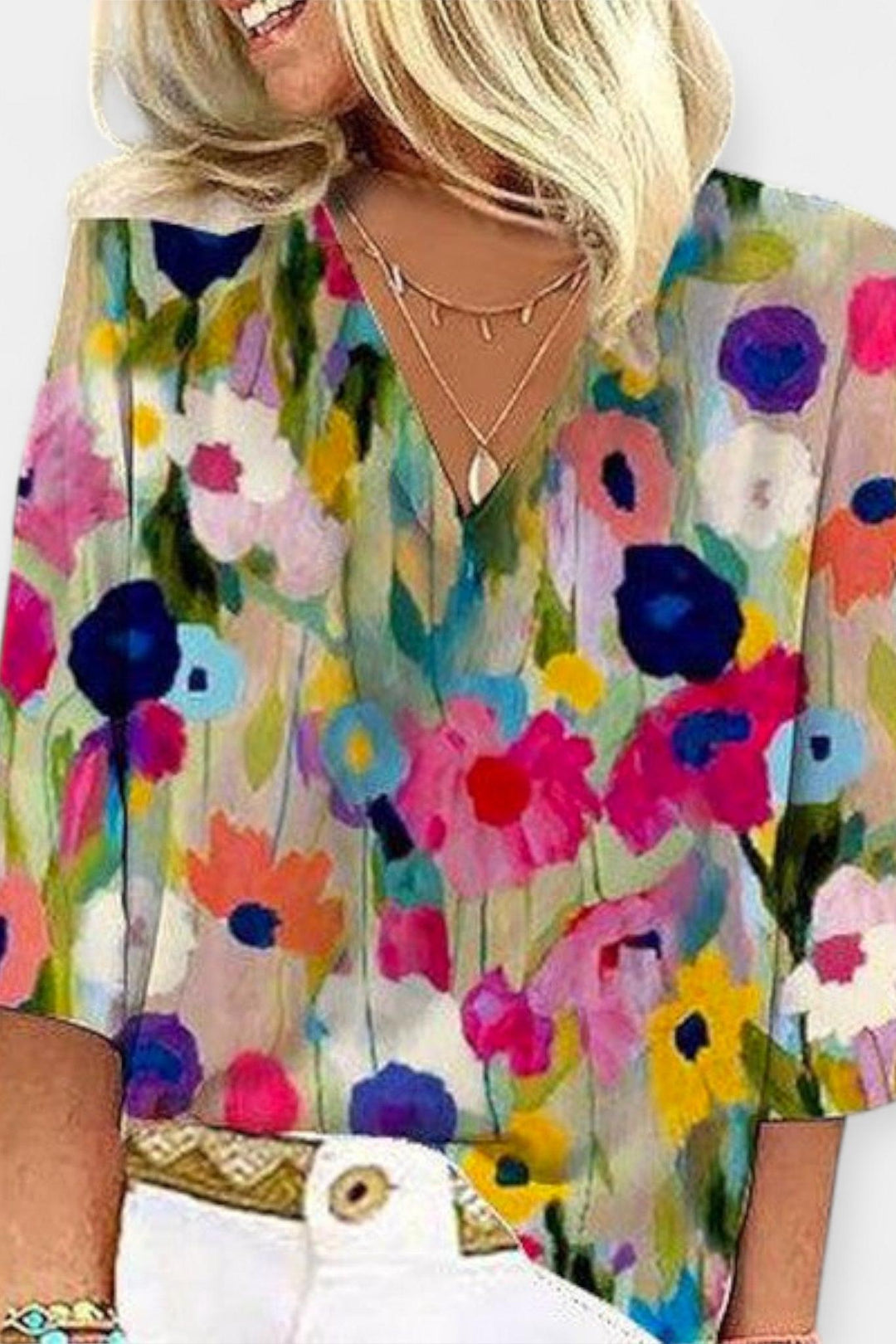 Sidsel | Blomsterbluse med V-hals