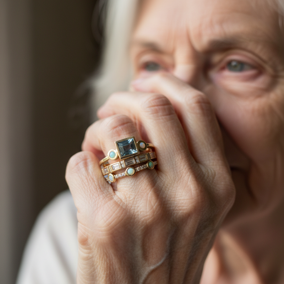 Vintage ringsæt med blå krystaller
