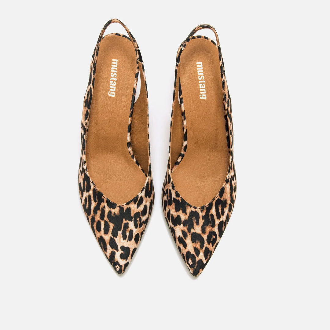 Marieta - Khakifarvede stilettohæle med leopardprint og spids snude