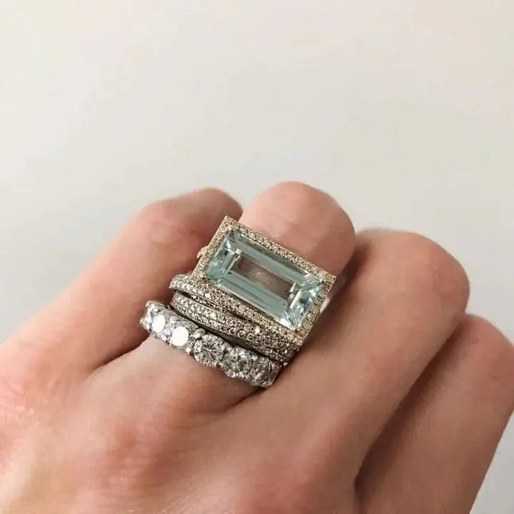 Vintage Sæt af Sølv Ringe med Glas Turkois 