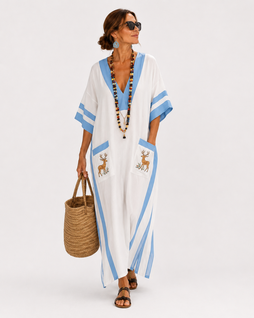 Kaftan Alba Hvid Striber Blå
