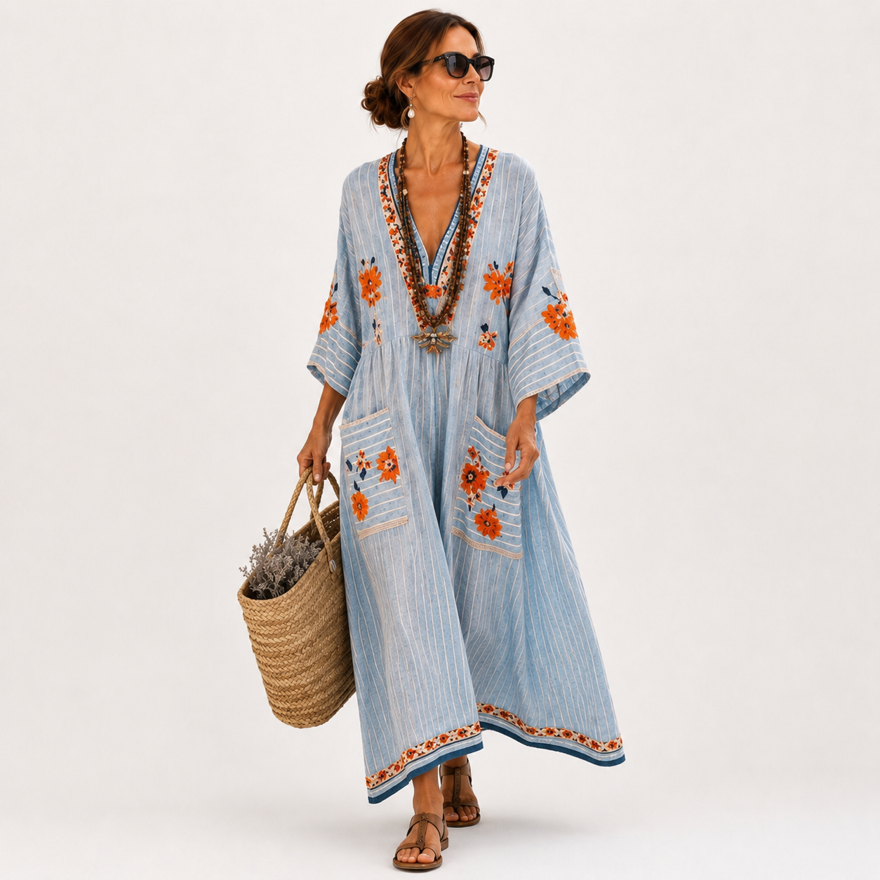 Caftan Marina Blå Broderi