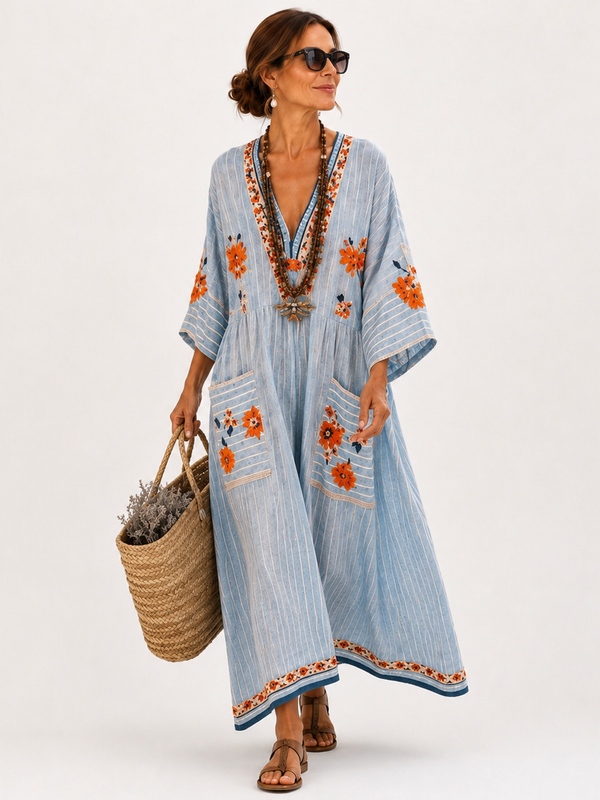 Kaftan Marina Blå Broderi