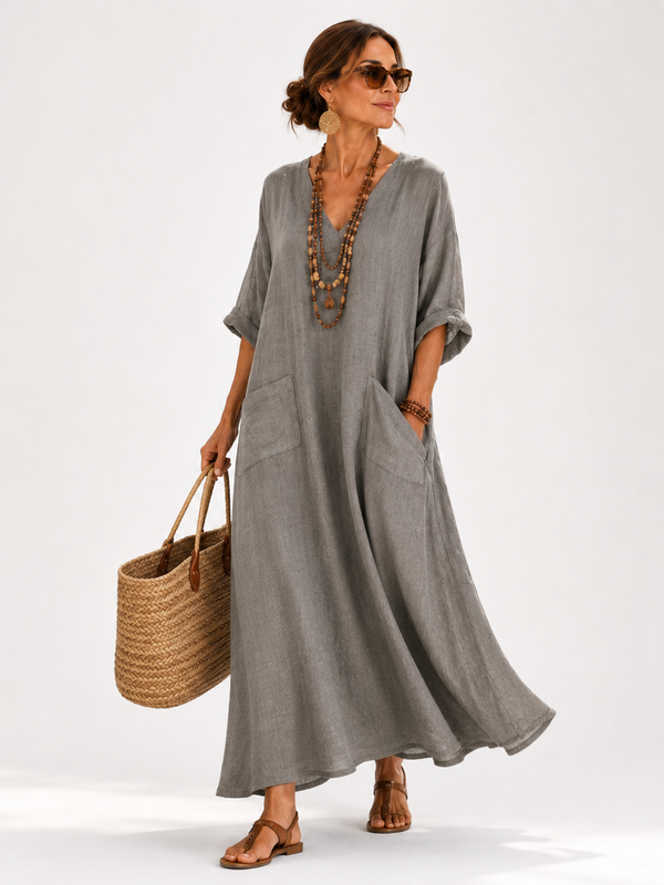 Kaftan Valentina Grå Ensfarvet