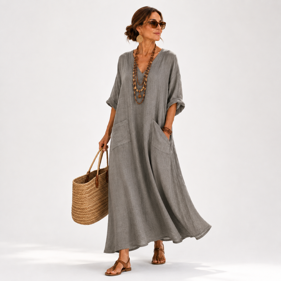 Kaftan Valentina Grå Ensfarvet