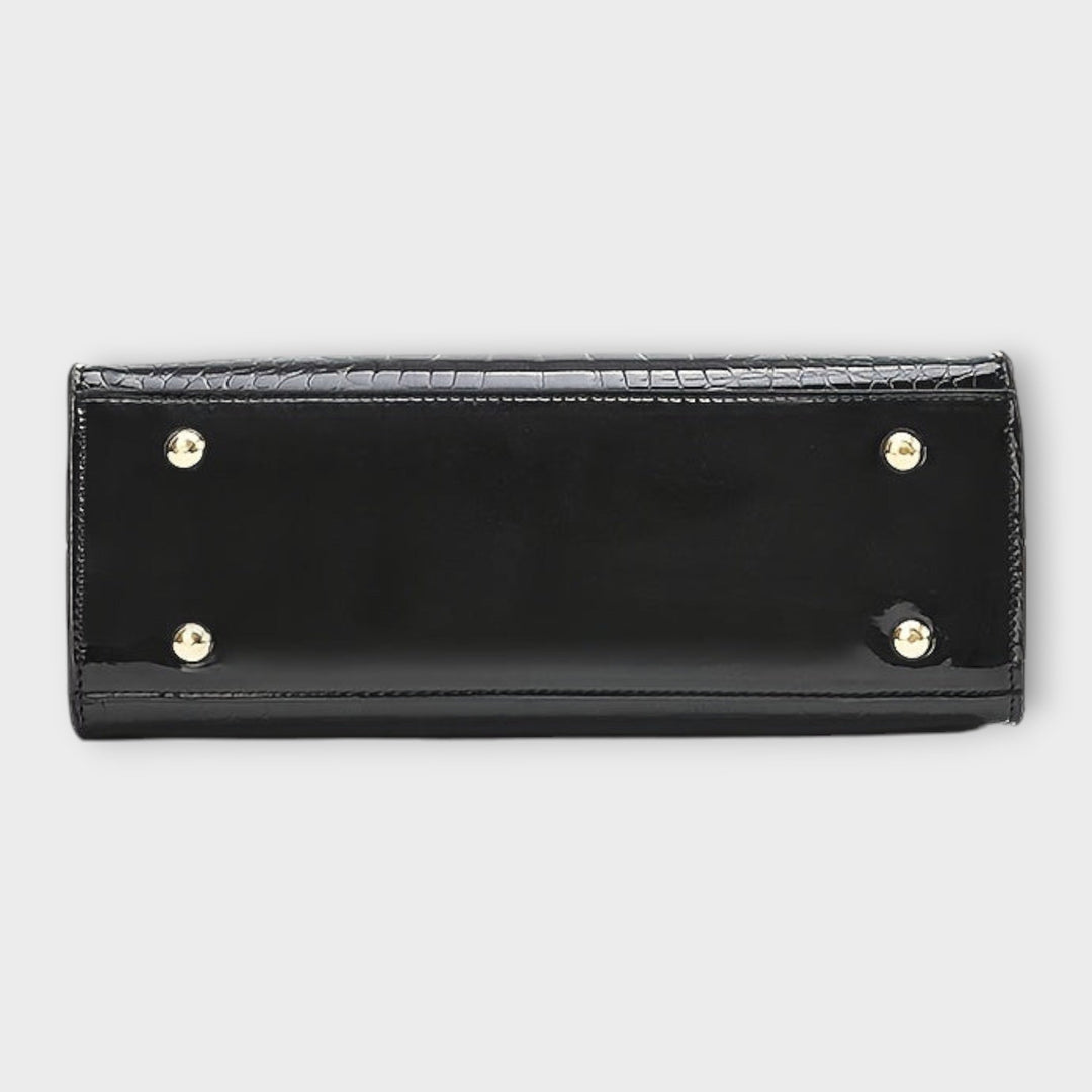 Lora. - Skinnende krokodillemønstret håndtaske