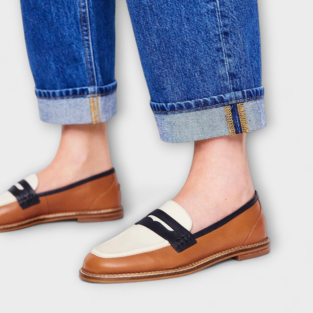Oceane - Brune loafers med rund snude og farveblokdesign