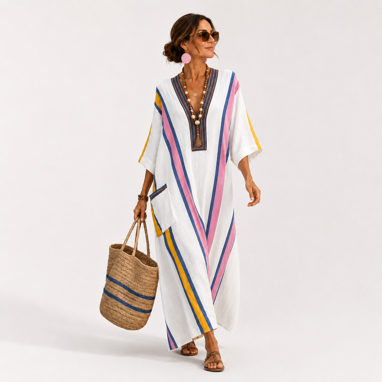 Kaftan Sara Hvid Multicolor