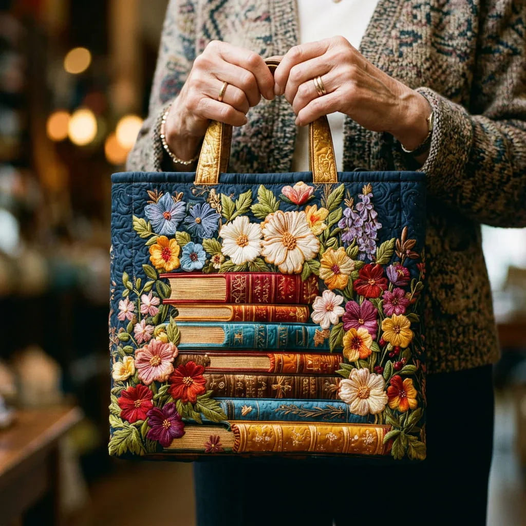 HÅNDLAVET TASKE - BLOMSTERBIBLIOTEK