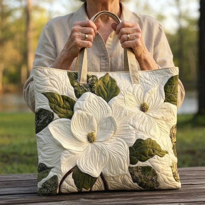 HÅNDLAVET TASKE - HVIDE BLOMSTER