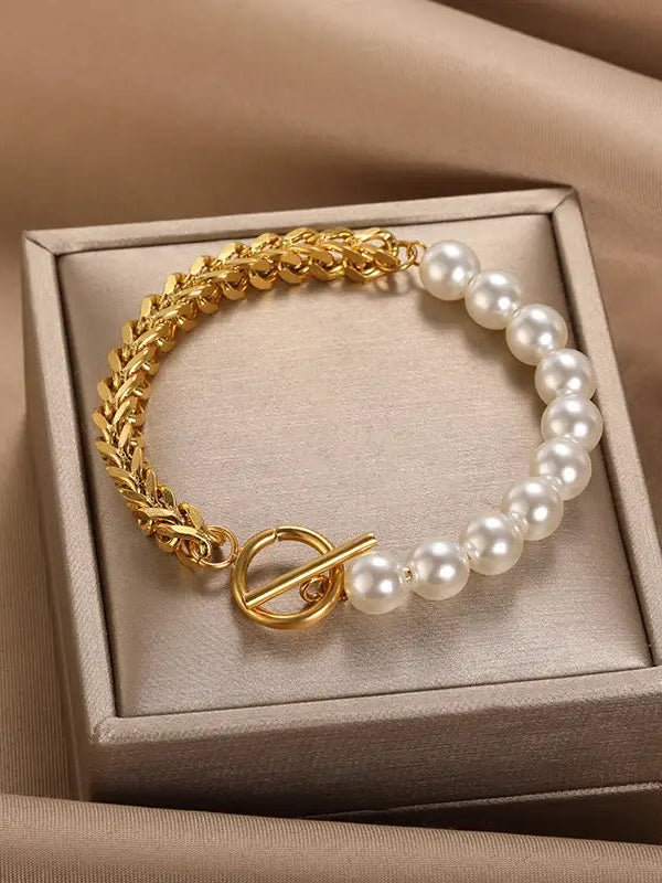 Elegant Guld- og Perlearmbånd 