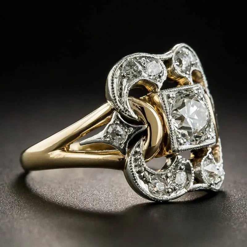 Guld Vintage Ring med honning Zirkoner 