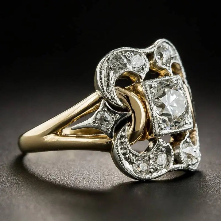 Guld Vintage Ring med honning Zirkoner 