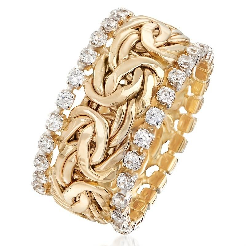 Guld Vintage Flettet Ring med Zirkon 