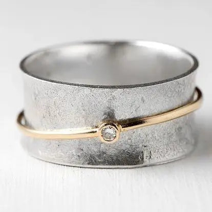 Vintage Ring i Sølv med Zirkon og Gyldent Finish 