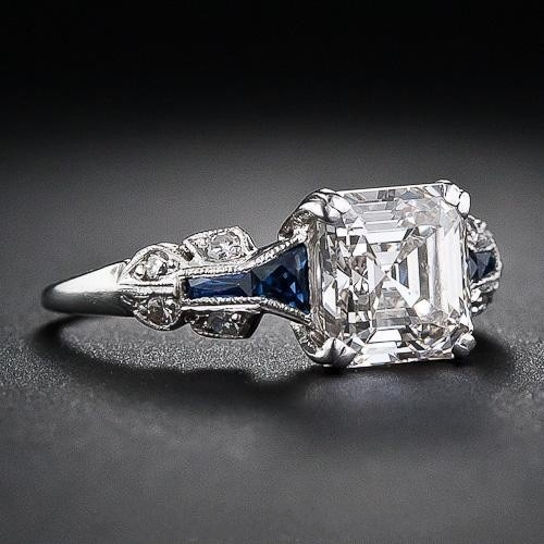 Vintage Ring Glitrende i Blå og Sølv 