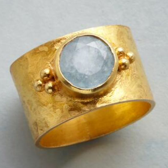 Vintage Ring med Guld Måne Sten 