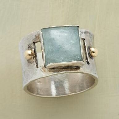 Vintage Ring med Grøn Måne Sten i Firkantet Form