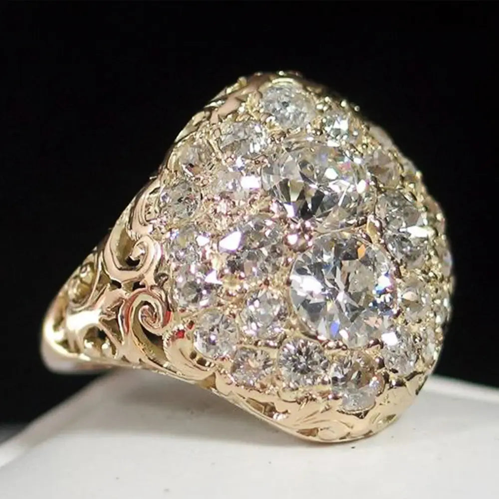 Guld Vintage Rund Ring Honning Diamant 