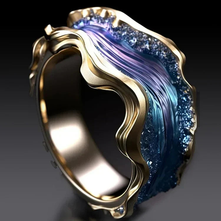 Vintage guldring med havmotiv 