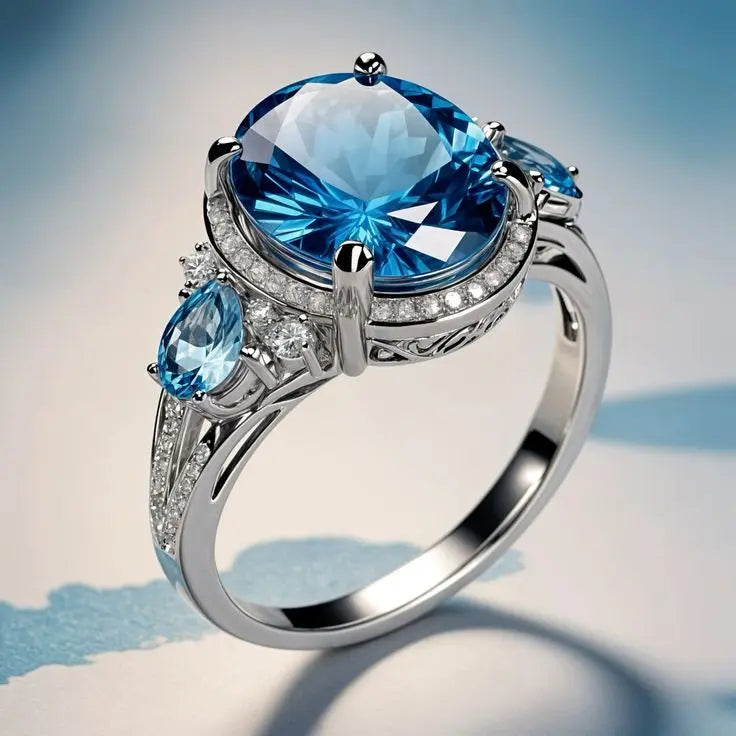 Vintage Ring i Sølvfarve med Blå Krystal 
