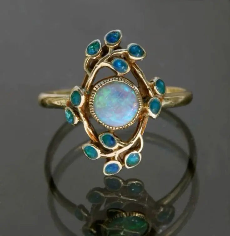 Vintage Krystaller med Blå Ring og Opal 