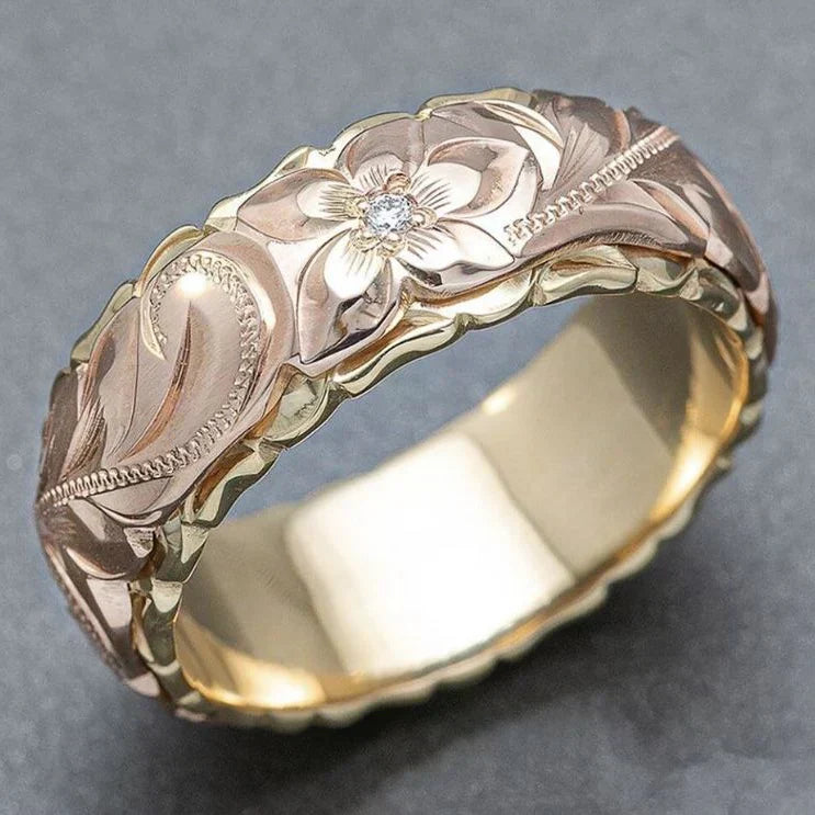 Vintage Ring med Lyserød Guld Blomst 