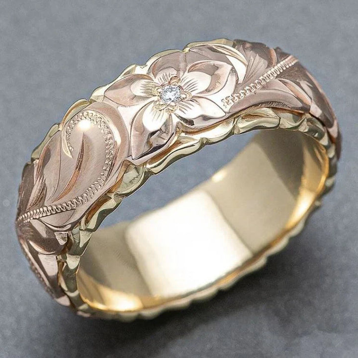 Vintage Ring med Lyserød Guld Blomst 