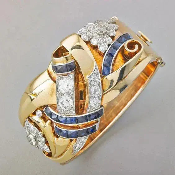 Guld Vintage Ring med Blå Zirkon 