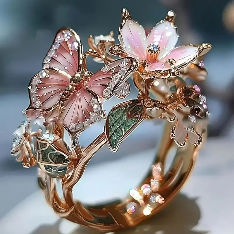 Glitrende Sommerfugl Ring med Zirkonia