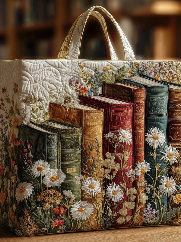 HÅNDLAVET TASKE - BØGER OG BLOMSTER