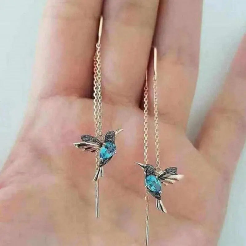 Øreringe med Kolibri i Emalje og Zirkoner