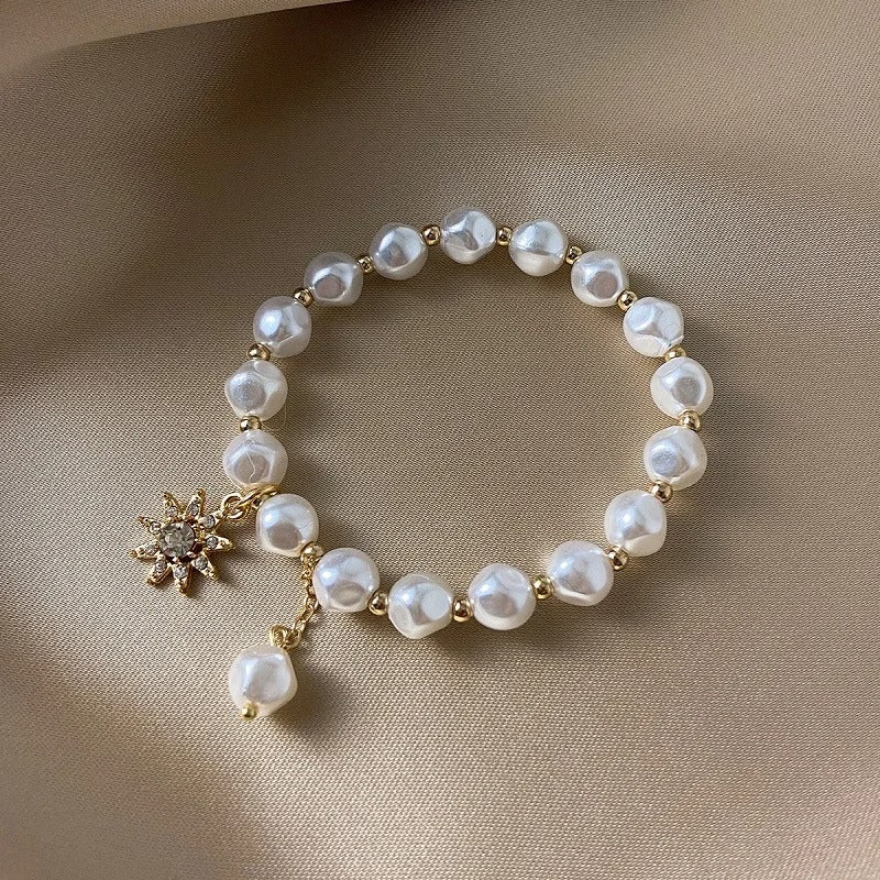 Armbånd med Vedhæng i Hvidguld, Perle og Solsikke