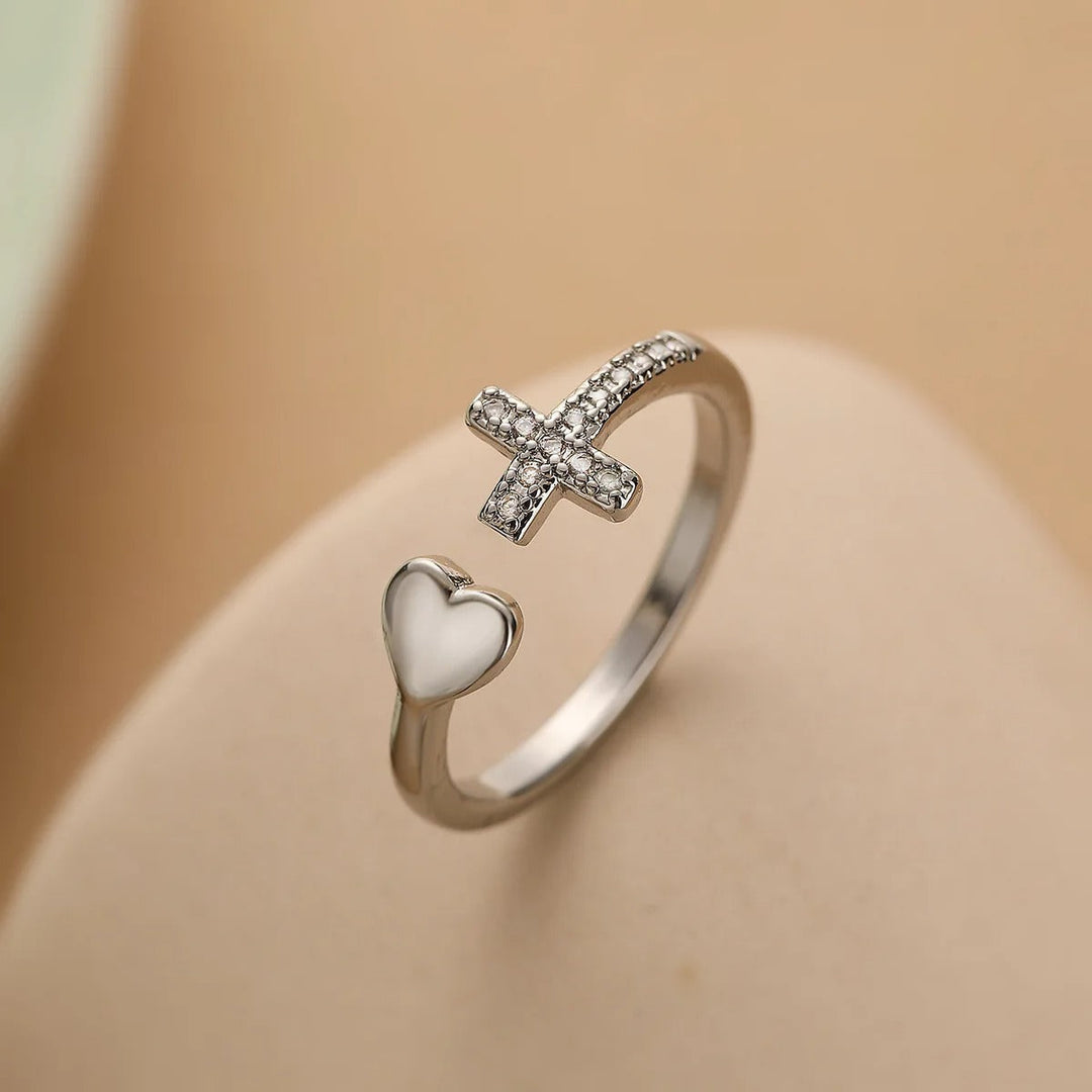 Vintage Love Cross Ring og Sølv Justerbar 