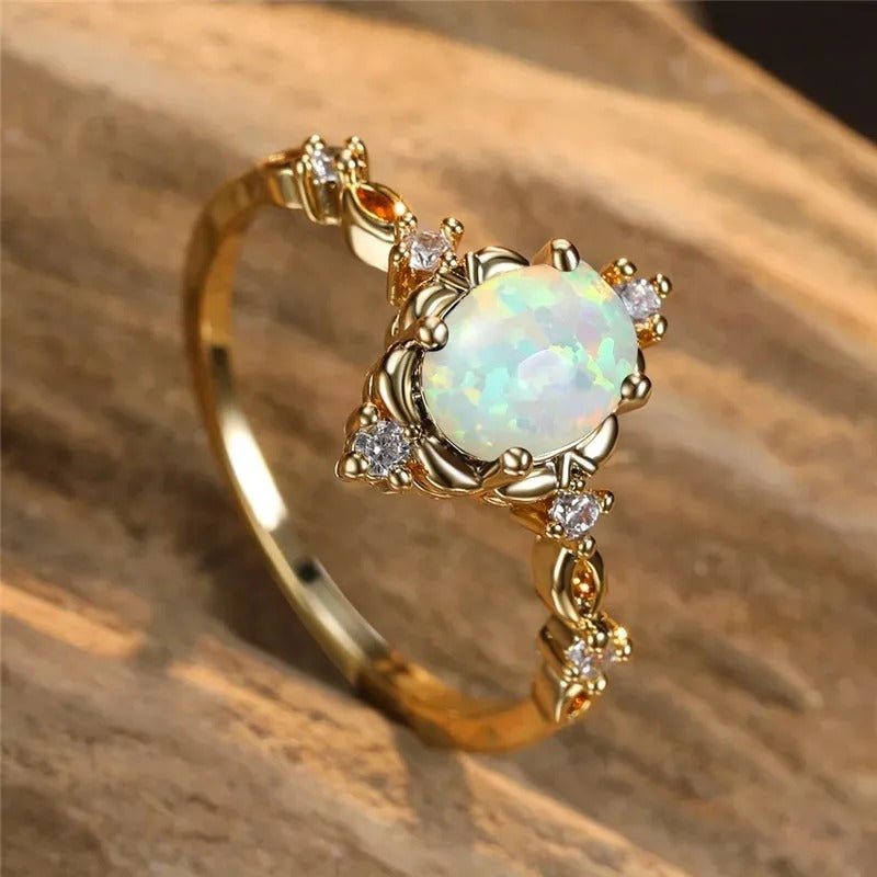 Håndlavet Ring med Ædelsten Opal Guld