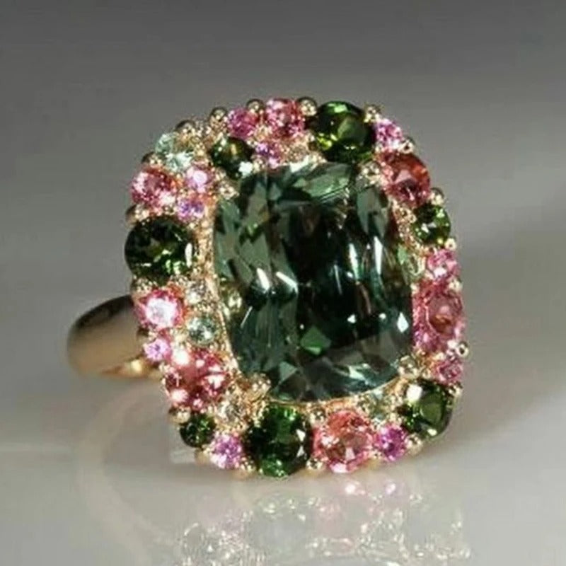 Vintage ring i grøn og rosa guld