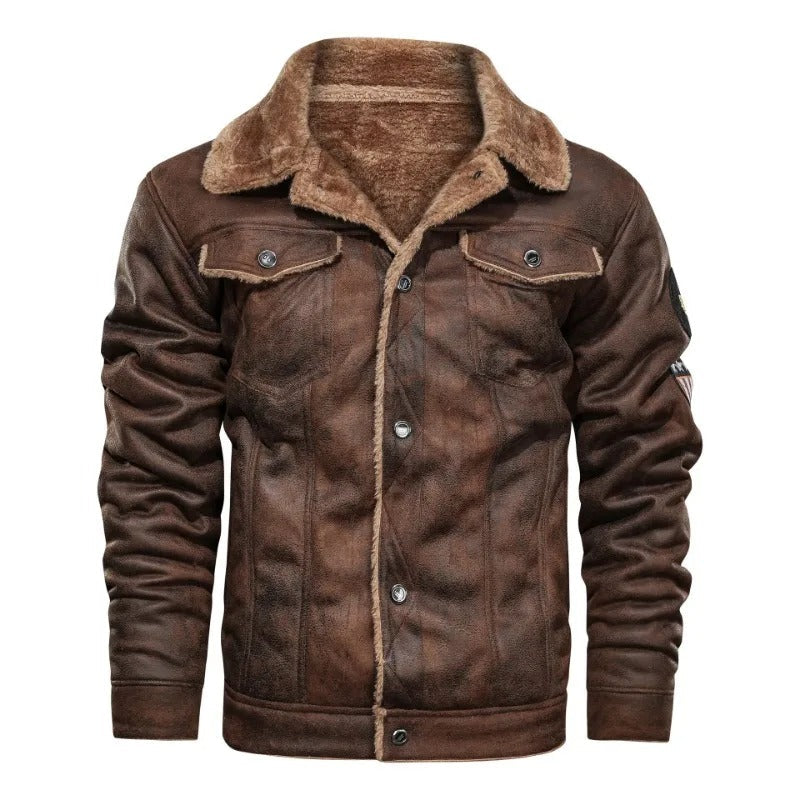 Elegant Varm Fleece Læderjakke